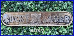 VTG 1950s Lucky Lager 11.5 Metal Beer Plaque San Francisco California Bar Decor
