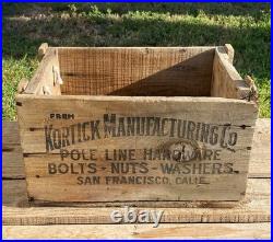 VTG Kortick Pole Line Hardware Wooden Advertising Crate San Francisco California