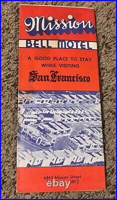 Vintage 1940s Mission Bell Motel Brochure, Fold Out Map, San Francisco, Calif