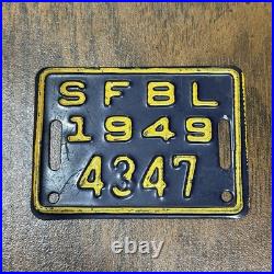 Vintage 1949 Bicycle License Plate Bike Tag San Francisco California # 4347