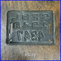 Vintage 1949 Bicycle License Plate Bike Tag San Francisco California # 4347