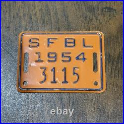 Vintage 1954 Bicycle License Plate Bike Tag San Francisco California # 3115