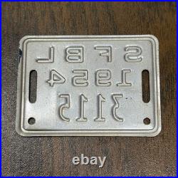 Vintage 1954 Bicycle License Plate Bike Tag San Francisco California # 3115
