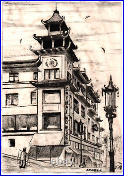 Vintage 40s Signed ANNA AIELLO Cathay House Chinatown San Francisco Female Art