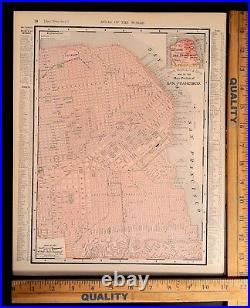 Vintage Antique 1895 San Francisco CA Wall Map Excellent Framing Size 11x14