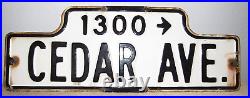 Vintage Cedar Ave. White & Black Porcelain Street Sign San Francisco, CA