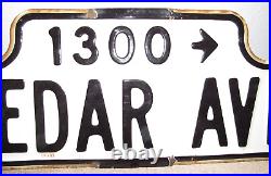 Vintage Cedar Ave. White & Black Porcelain Street Sign San Francisco, CA
