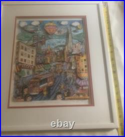Vintage Charles Fazzino San Francisco California 3-D Framed Art Painting 1980's