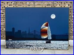 Vintage Cityscape San Francisco California Letterman Sailboat Painting MCM huge