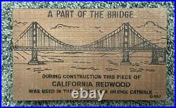 Vintage GOLDEN GATE BRIDGE California Redwood CATWALK Wood Souvenir 1937 Mailer Vintage GOLDEN GATE BRIDGE California Redwood CATWALK Wood Souvenir 1937 Mailer