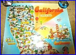 Vintage Lovely Cartoon Map California San Diego La San Francisco By Martin