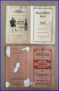 Vintage Menus California San Francisco Gilroy Santa Cruz DAMAGED SCRAPBOOK