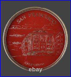Vintage Round Cocktail Tray San Francisco CA Souvenir Red and Silver