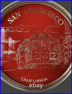 Vintage Round Cocktail Tray San Francisco CA Souvenir Red and Silver