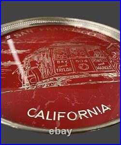 Vintage Round Cocktail Tray San Francisco CA Souvenir Red and Silver