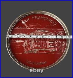 Vintage Round Cocktail Tray San Francisco CA Souvenir Red and Silver