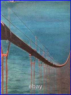 Vintage San Francisco Bird's Eye View Golden Gate Bridge Oil Painting J Costanza