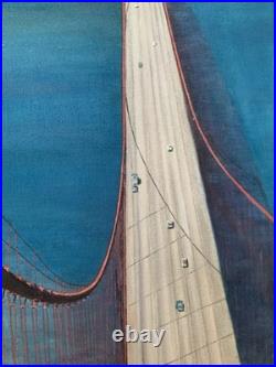 Vintage San Francisco Bird's Eye View Golden Gate Bridge Oil Painting J Costanza
