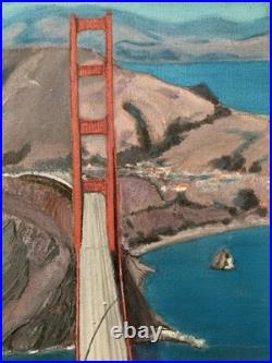 Vintage San Francisco Bird's Eye View Golden Gate Bridge Oil Painting J Costanza