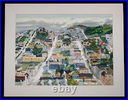 Vintage San Francisco California Art Aerial Landscape Watercolor Painting Walker