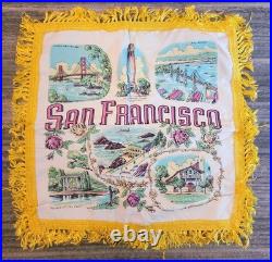 Vintage San Francisco Souvenir Fabric Tapestry Wall Hanging Golden Gate Bridge