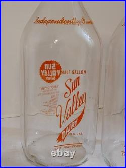 Vintage Sun Valley Dairy San Francisco California 1/2 Gal Milk Bottles & Carrier
