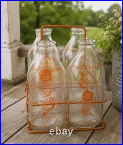 Vintage Sun Valley Dairy San Francisco California 1/2 Gal Milk Bottles & Carrier