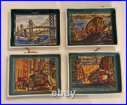 Vintage Ted Lewy San Francisco Ceramic Trays Set of 4 Cable Cars & Bay Bridge