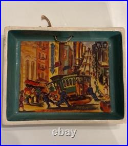 Vintage Ted Lewy San Francisco Ceramic Trays Set of 4 Cable Cars & Bay Bridge