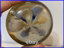 Vintage Unknown Age San Francisco California Glass Paperweight with Flowers Dec