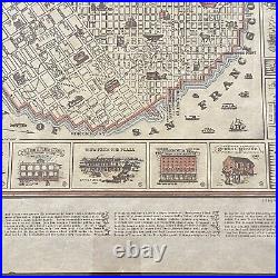 Vtg Parchment MAP OF SAN FRANCISCO Early Buildings Notes on Life in Fifties RUDD