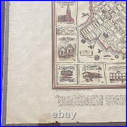 Vtg Parchment MAP OF SAN FRANCISCO Early Buildings Notes on Life in Fifties RUDD