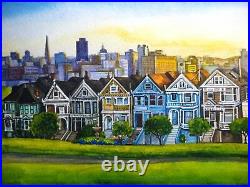 Watercolor Painting California San Francisco House Nature 5x7 Art
