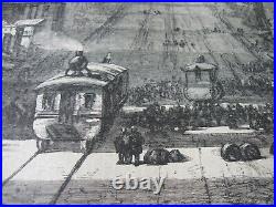 Wow! 1874 Art Print ENGRAVING STREET in San Francisco CALIFORNIA Cable Cars